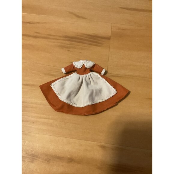 Vintage Orange Doll Dress White Apron Lace Trim Cotton Blend - Picture 1 of 4